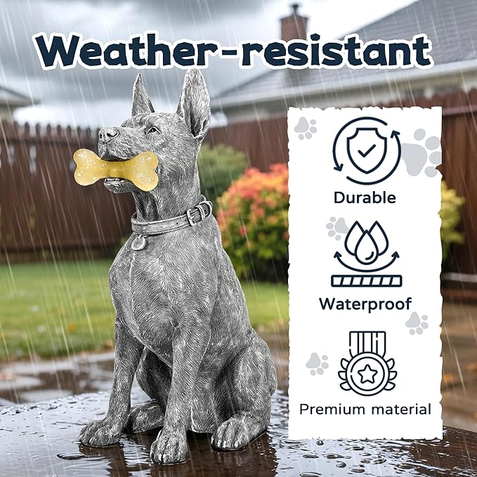 Dog Solar Garden Statue with LED Light - Outdoor Yard, Lawn, Patio Doberman Decor - Unique Birthday Housewarming Gift for Dad, Mom, Men, Women