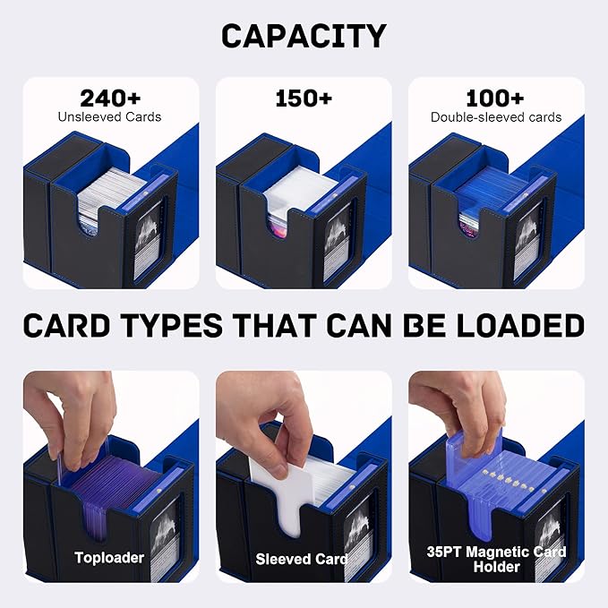 Trading Card Deck Box with Commander Display，2 in 1 MTG Storage Holds 100 Double-Sleeved Cards，1 Deck Boxes & Dice Tray Included，Fits MTG, TCG, PTCG & Sports Cards