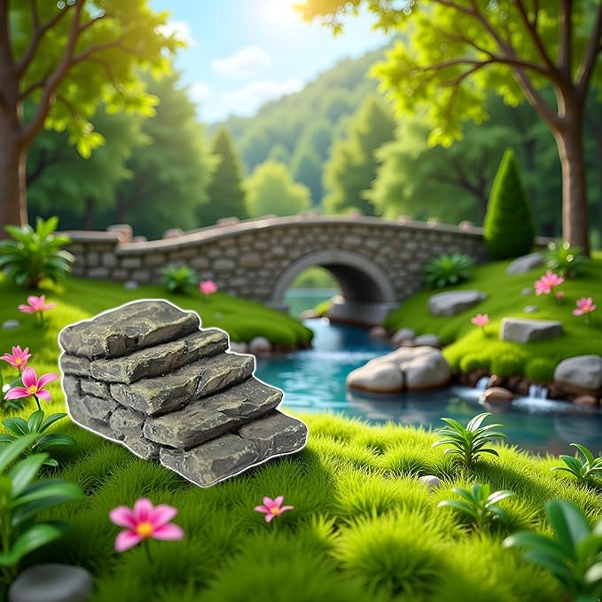 1Pc Gray Outdoor Miniature Resin Bridge Stair Stone Straight Bridge Stairs Stone Steps Garden Fairy Ornament Flower Pot Plant Micro Landscaping Decor Bonsai Craft Straight Stairs Statues Décor
