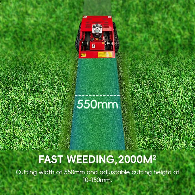 Remote Control Lawn Mower, 196cc EPA Engine, 55 cm/ 21.6 inch Mowing Width RC Mower, Crawler Mower with 45°Climbing Capacity, Wireless Grass Cutting Machine for Yard, Garden, Orchard, Grassland