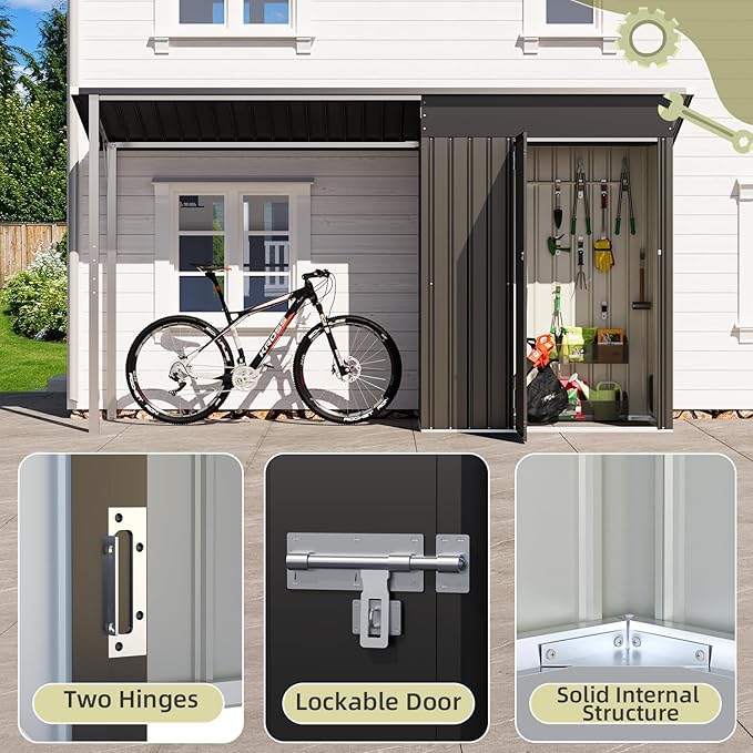 AECOJOY 10x4 Outdoor Open-Sided Storage Shed, 5x3 FT Sheds & Outdoor Storage Clearance with 5x3 Covered Porch, 30 Sq.Ft Covered, 2-in-1 Metal Small Shed with Attached Hardtop Metal Pergola Gazebo