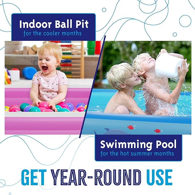 Pink Inflatable Swimming Pool (82.6'' x 59'' x 23.6'') Built-in Air Pump Inflatable Kiddie Pool, Family Pools for Kids and Adults - Self Inflating Backyard Blow Up Pool for Toddlers & Babies (Medium)
