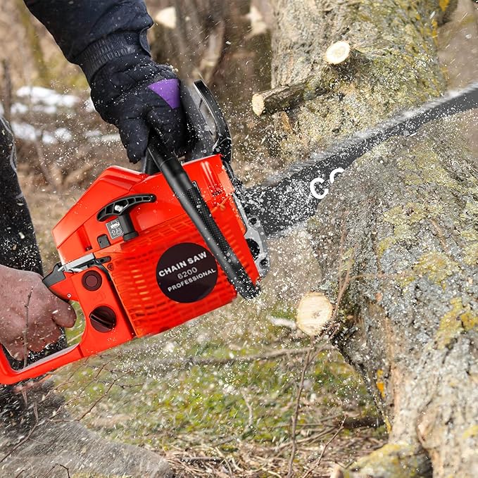 COOCHEER Gas Chainsaw Powered, Upgraded 62CC 3.5-HP 2-Cycle 20 Inch Chainsaw Gas with Carrying Bag & Tool Kit, Chainsaws Gas powered for Trees Wood Cutting and Tree Trimming(Limited Orange Version)