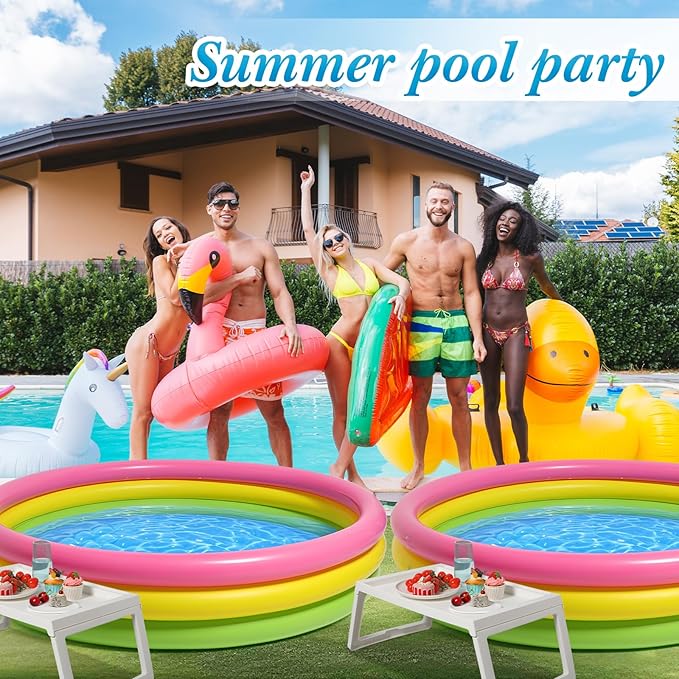 13 Pcs Outdoor Movie Night Inflatable Swimming Pool 51in x 13in Colorful Blow up Pools with Foldable Portable Serving Tray Table and Pump for Birthday Party Activities (60 x 13 Inch)