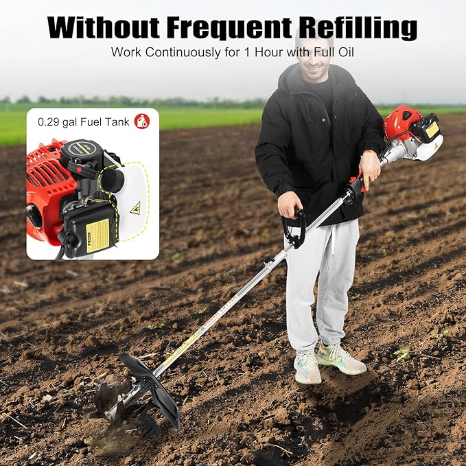 2-Stroke 42.7cc Gas Powered Trimmer, Grass Pruner Rototiller, Gasoline Engine Trimmer Machine Handheld Efficient Trimming Tools