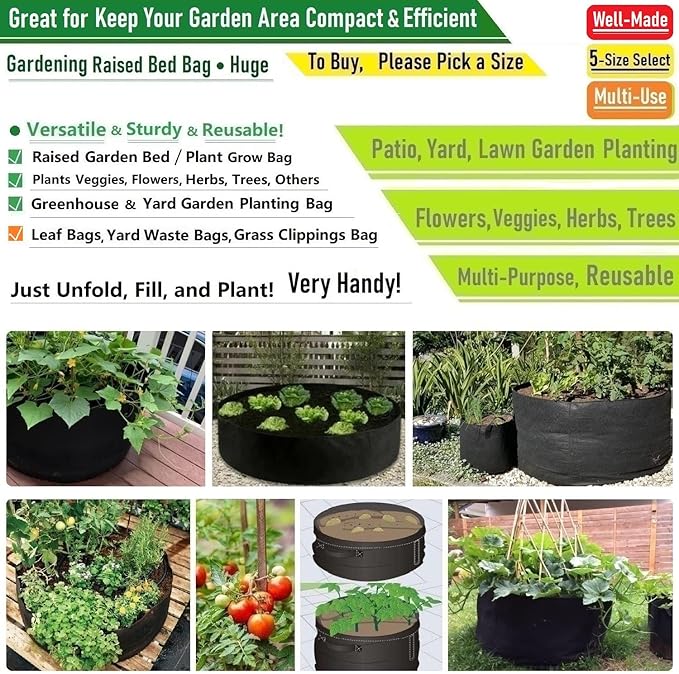 300 Gallon Large Raised Garden Bed Bag (60x24 inch) Big Garden Bag Sturdy Plant Grow Bag for Potato,Tomato Planter,Herb Veggies Planter Bag,Flower Bed,Yard Waste Bag,Lawn Debris Bag,Leaf Bag W/ Gloves