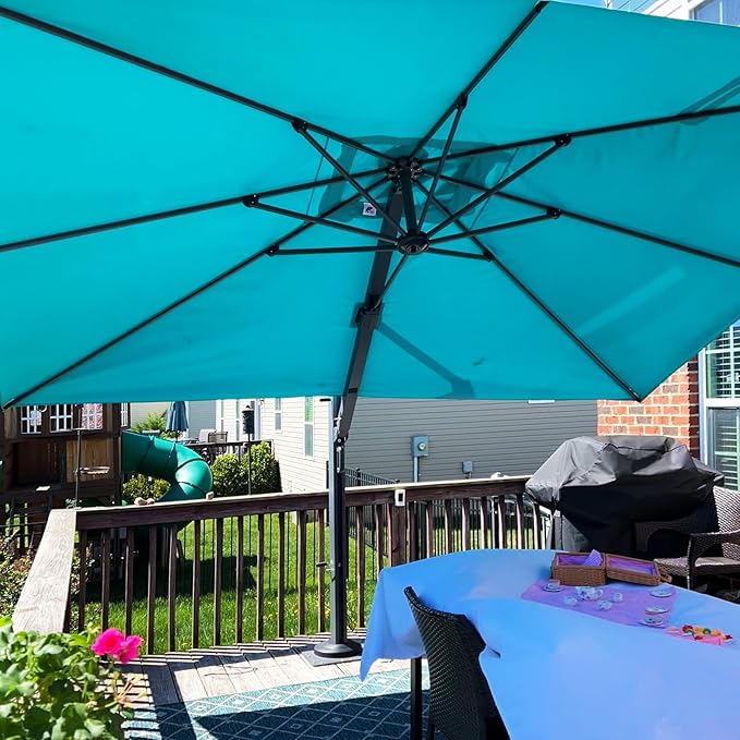 PURPLE LEAF 13 FT Square Patio Umbrella Large Cantilever Outdoor Aluminum Offset Umbrella with 360-degree Rotation for Garden Deck Backyard Pool Turquiose Blue