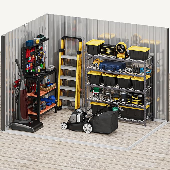 DWVO 10x8ft Metal Outdoor Storage Shed with Window, Lockable Tool Storage Sheds, Oversized Steel Garden Sheds with Sloped Roof for Backyard, Patio, Garage, Lawn (Gray + White)