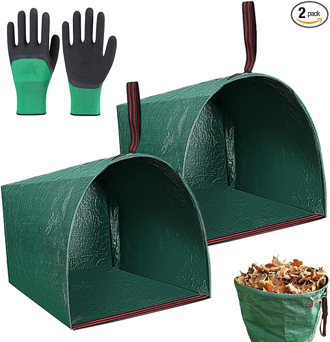 Garden Bags for Debris, 2-Pack 53 Gallon Lawn and Leaf Bags, Large Dustpan-Type Lawn Bag for Collecting Leaves, Reusable Yard Waste Bags, Leaf Bag for Party, Laundry, Camping & Yard Waste Loading