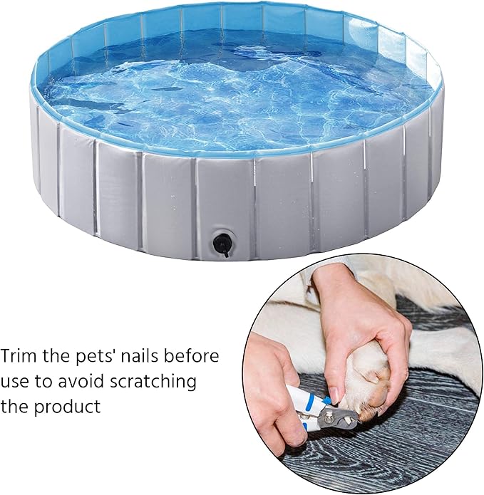 Yaheetech Foldable Dog Pool Collapsible Hard Plastic Dog Swimming Pool Portable Pet Pools Doggie Wading Pool Bath Tub for Puppy Small Medium Large Dogs, 47 x 12 Inches Gray