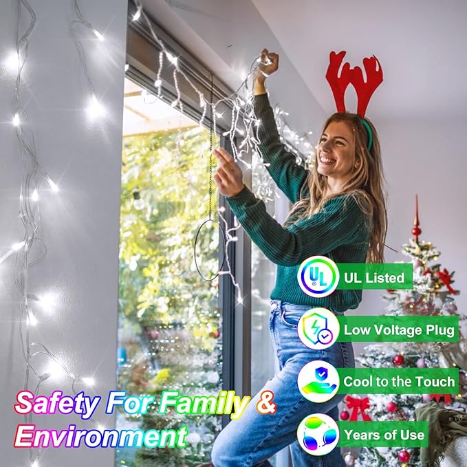 1620 LED Christma Lights with 360 Drops, 164ft Outdoor Hanging lights with 8 Modes & Timer Memory, Outsite Waterproof Curtain String Lights for Front House Fence Tree Holiday Decorations (Cool White)