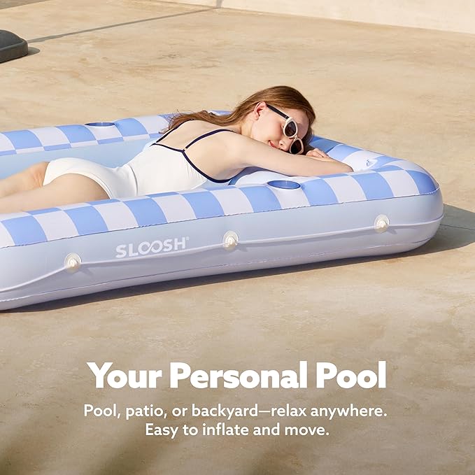 SLOOSH Inflatable Tanning Pool Lounger Float, 70" x 46" Pool Floats Adult with Pillow, 4 in 1 Suntan Tub Raft Floatie,Sunbathing Bed Lounge for Water Blow Up Ball Pit Party Gifts