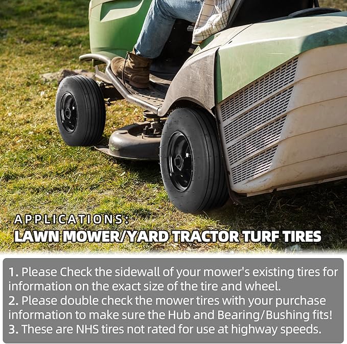 AR-PRO (2-Pack) 11x4.00-5 Tire and Wheel Assembly, 11x4-5 Lawnmower Tire (4-Ply) and Rim with Tube, 3.4” Centered Hub with 3/4” Bearings, Universal Lawn Mower/Yard Tractor Turf Tires