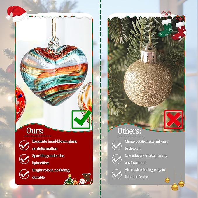 Hand Blown Glass Gazing Balls for Garden Red Heart Hanging Friendship Balls for Gift Heart Shape Ornaments for Decoration (Red - C)