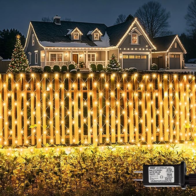 360 LED Net Lights, 21ft x 5ft Christmas Mesh Lights Clear Wire 8 Modes, Waterproof Connectable String Light Plug in for Xmas Tree Bushes Garden Outdoor Party Decorations - Warm White