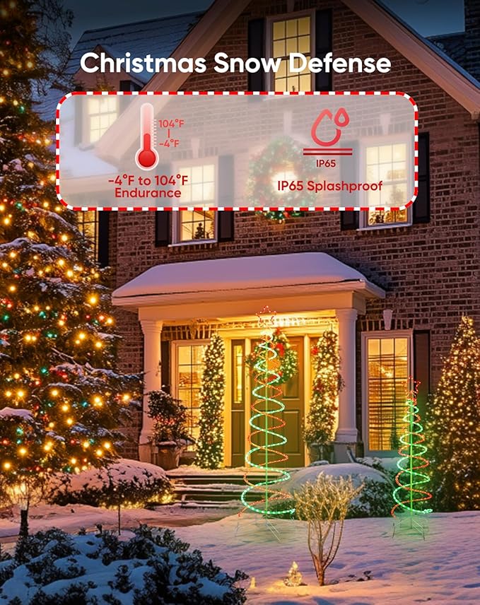 Double Spiral Christmas Tree Light Outdoor, Outdoor Light Up Christmas Tree with 8 Mode Controller, 120V Plug&Play ETL Waterproof for Xmas New Year Yard Garden, Red&Green, 7FT