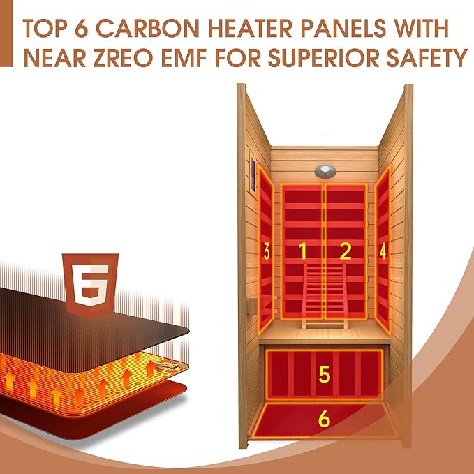 springspa Far Infrared Sauna for Home, Near Zero EMF Wood Home Sauna Room with 1400W, 9 Chromo Therapy Lights, Oxygen Ionizer, Bluetooth, LCD Control Panel for Indoor Use, 1 Person