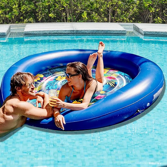 JAMBO Huge Round 76 x 76 Tanning Pool Lounger, Pool Float, Inflatable Sun Tanning Pool Float, Tanning Chair, Pool Floats Adult, Water Lounge Raft Pool Lounger Adults, Tanning Raft Sunchill Tanning Bed