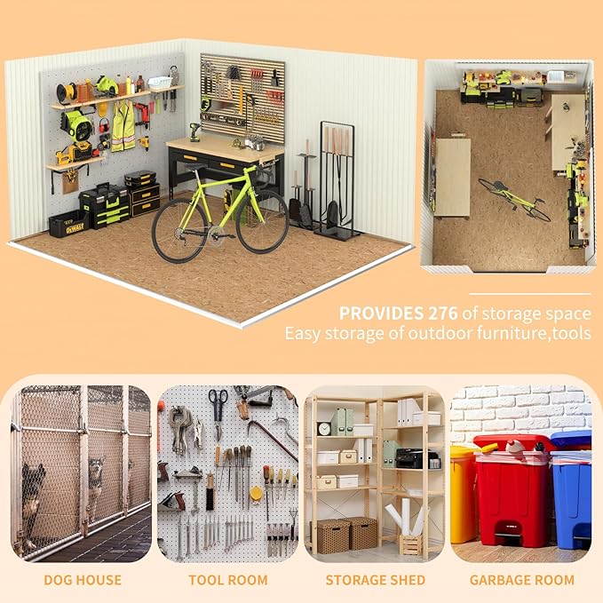10x8 FT Outdoor Storage Shed,Metal Tool Sheds,Waterproof Outside Storage Shed,Large Storage Building with Lockable Door