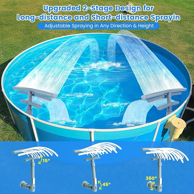 Pool Fountain for Above and Inground Pools,Upgraded Dual Spray Pool Aerator with 9-Color LED Lights and 4 Modes, 360° Adjustable Pool Sprinkler Fountain Pool Cooler Pool Accessories Pool Decor