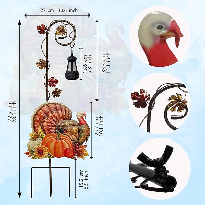 Solar Turkey Pumpkin Garden Stake Light Metal Thanksgiving Decoration Outdoor Fall Decor for Garden Courtyard and Lawn Christmas Decor and Thanksgiving Gifts