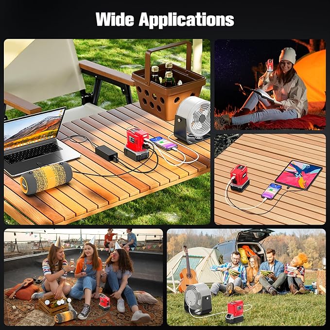 200W Power Inverter Compatible with Milwaukee 18V Battery, DC 18V to AC 110V Portable Power Station with 1 AC Outlet, 2 USB Ports & 1 Type-C Fast Charging, 200LM LED Work Light