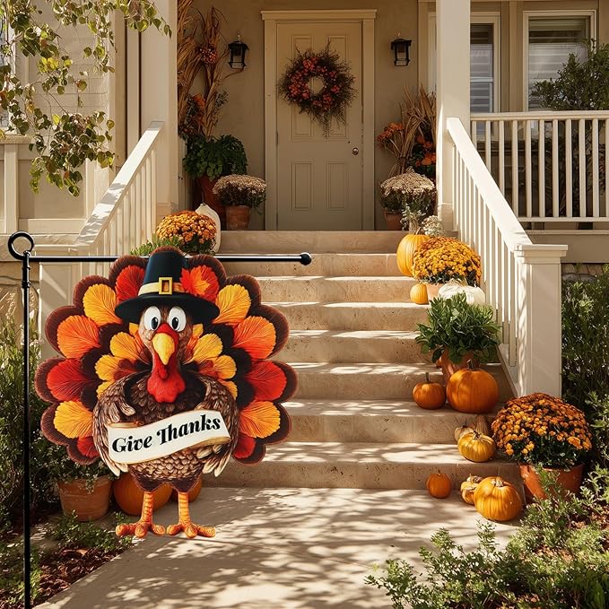 Thanksgiving Garden Flags 12x18 Inch Double Sided, Fall Turkey Yard Flags for Outside, Farmhouse Front Porch Outdoor Autumn Decor Holiday All Seasons Decoration