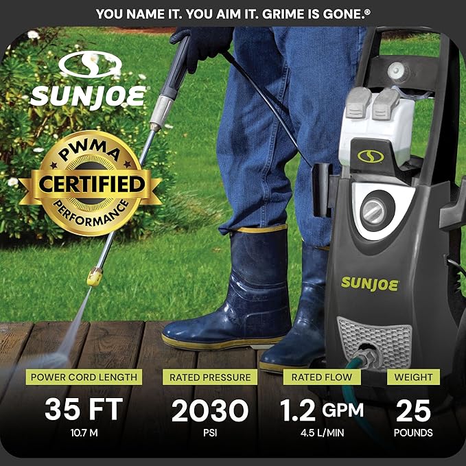 Sun Joe Electric Pressure Power Washer w/Dual Soap Tanks, 2030 PSI (PWMA Certified), 1.2 GPM, 13-Amp Motor - Heavy-Duty Cleaning Machine for Patios, Decks, & Sidewalks, SPX3000