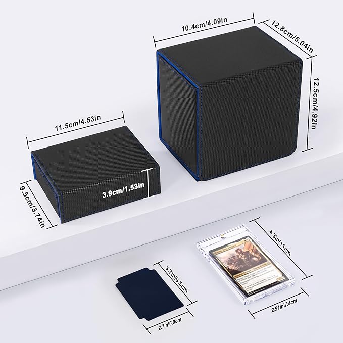 Trading Card Deck Box with Commander Display，2 in 1 MTG Storage Holds 100 Double-Sleeved Cards，1 Deck Boxes & Dice Tray Included，Fits MTG, TCG, PTCG & Sports Cards