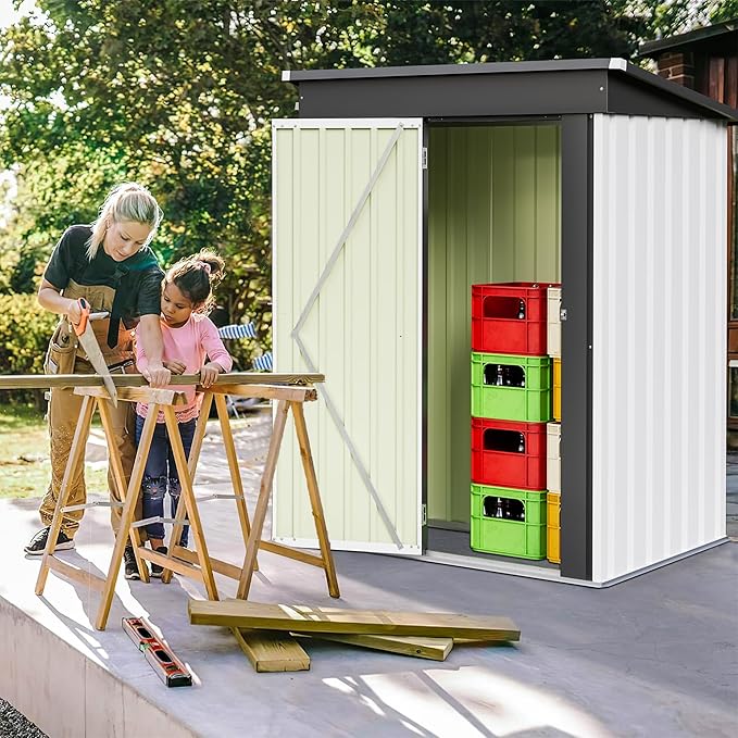 Furniwell 5x3 FT Outdoor Storage Shed, Metal Garden Sheds Outdoor Storage House with Single Lockable Door for Backyard Patio Lawn, White