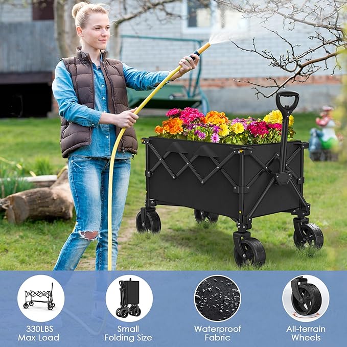 Collapsible Wagon Carts, Foldable Wagon Cart with All Terrain Wheels 330LBS Heavy Duty, Portable Utility Wagon for Grocery Shopping Fishing Garden Sports Beach Wagon Camping Cart