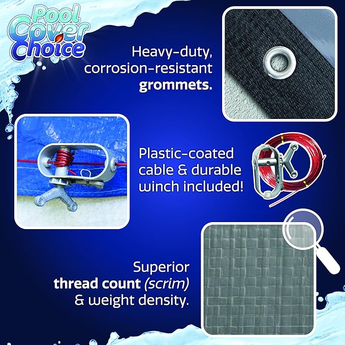 Winter Swimming Pool Cover for 16 ft x 32 ft Aboveground Oval Pool Size, Durable Choice Series, Solid Material, Color - Blue Stone, Pool Cover Choice 341632-4CHOICE