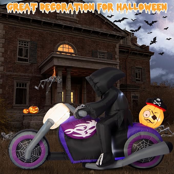 Sizonjoy Halloween Inflatables Black Rider with Pumpkin, 6 FT Halloween Decorations with Built-in LEDs, Halloween Blow Up Yard Decorations for Indoor Outdoor Party Garden