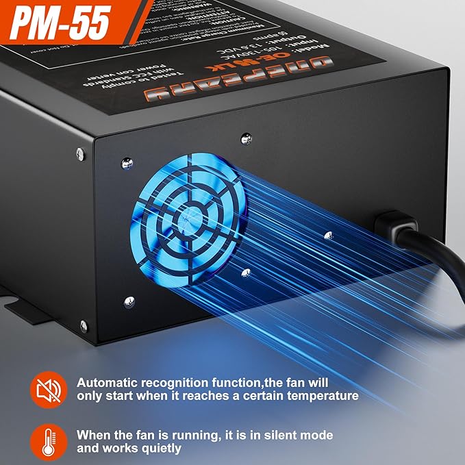 PM4 55Amp RV Power Converter - Power Converter with Built-in 4 Stage Smart Battery Charger - Multiple Capacities 55A 110V AC to 12V DC 55Amp Battery Charger RV Power Converter Replacement