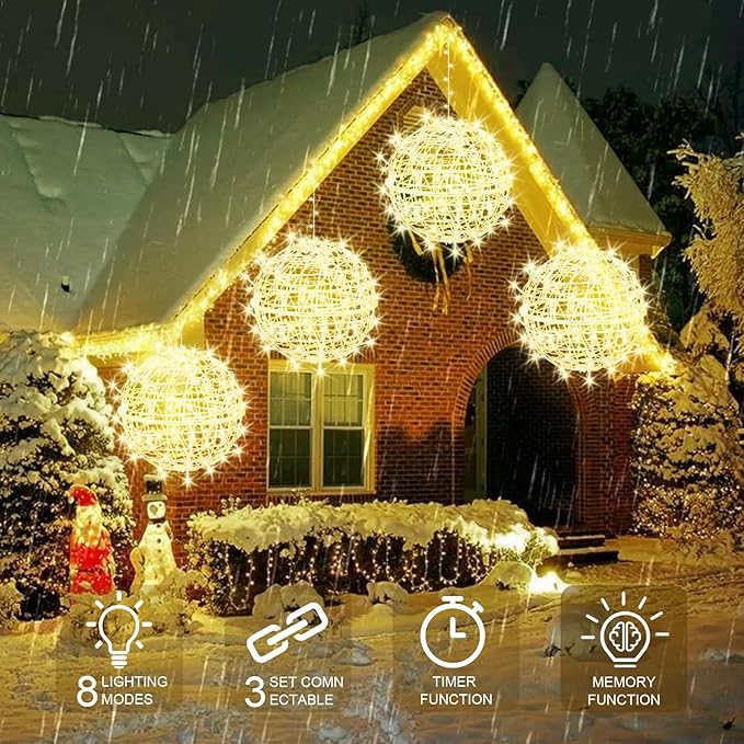 Christmas String Lights Outdoors,4 Pack 15.74" Sphere Lights,Ball Tree Garden Globe Lights for Home, Party, Christmas, Porch Patio,Wedding, Garden,Tree Decoration with Plug