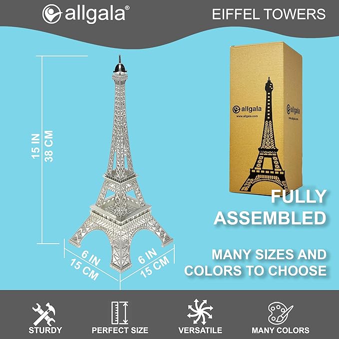 allgala 15" Eiffel Tower Statue Decor Alloy Metal, Silver