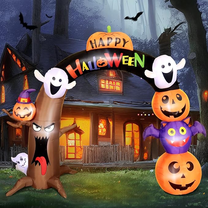 DomKom 10FT Long&8FT Tall Gaint Halloween Inflatable Decorations Dead Tree Arch, Build-in LED Lights Holiday Blow Up Yard Decoration for Halloween Holiday Party Outdoor, Garden Yard Lawn Decor