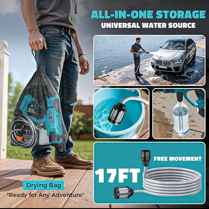 Cordless Pressure Washer Compatible with Makita Battery, Ecarke 800 PSI Portable Handheld Power Washer with 6-in-1 Nozzle Foam Cannon for Car Floor Cleaning Brushless Motor 2 Battery&Charger