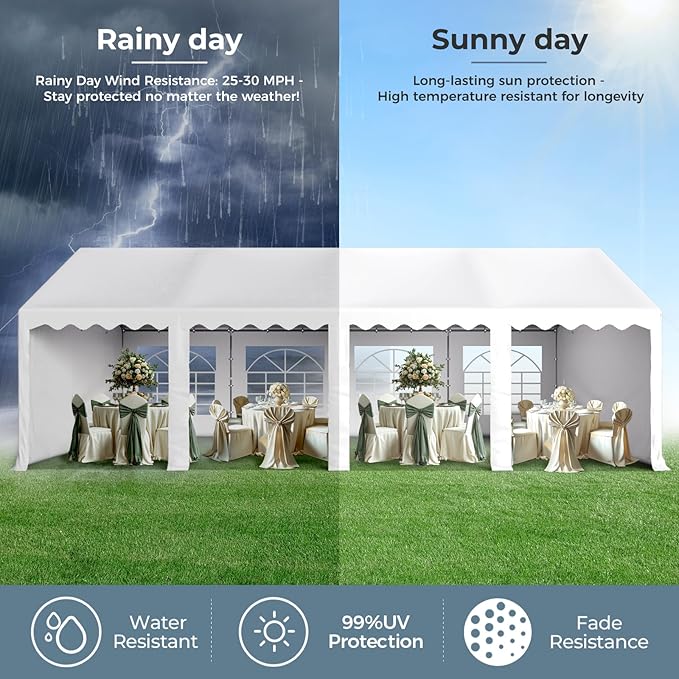 GREEN PARTY 13x26FT Party Tent Heavy Duty, Large Wedding Event Shelters with 3 Carry Bags & Removable Sidewalls, Outdoor Canopy Gazebo Commercial Tent for Carport Camping Garden Patio