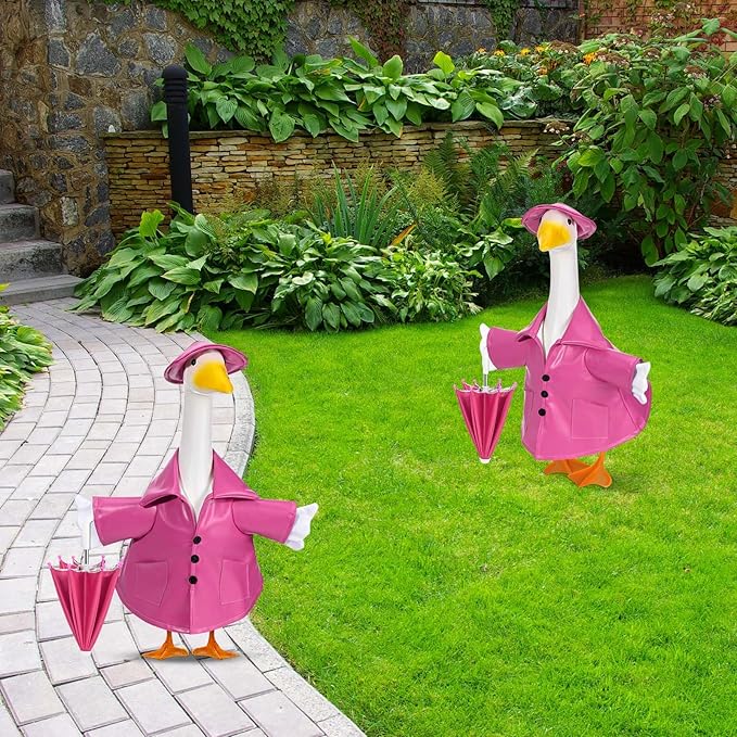 Raincoat Goose Outfit Porch Goose Clothes for 23" Lawn Outdoor Garden Yard Patio Statue Summer Decor (Pink)