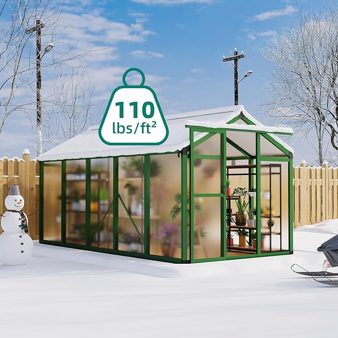 6x10 FT Greenhouse for Outdoors, Large Aluminum Greenhouses with Roof Vent and Quick Setup Structure, Greenhouse Heavy Duty with PC Panels, Walk-in Green Houses for Winter Garden,Backyard,Patio,Lawn