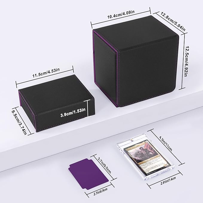Trading Card Deck Box with Commander Display，2 in 1 MTG Storage Holds 100 Double-Sleeved Cards，1 Deck Boxes & Dice Tray Included，Fits MTG, TCG, PTCG & Sports Cards
