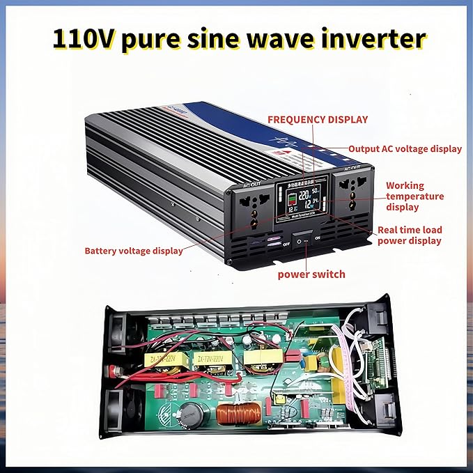 5000W Power Inverter 48V DC to 110V AC Converter with LED Display Dual AC Outlets Dual Fans Radiating for RV, Camp, Boat and Home Emergency Portable Pure Sine Wave Inverter (Smart Screen, 5000W 48V)