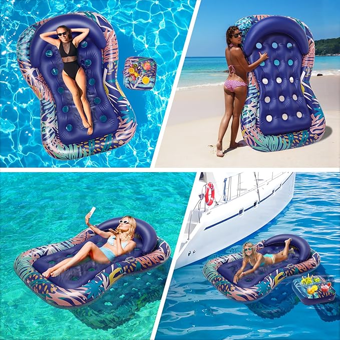 HeySplash Pool Lounger Float for Adult, Inflatable Pool Floats Bed Cooling Contour Lounger Rafts, Water Rafts for Lake, Outdoor Beach Pool Party