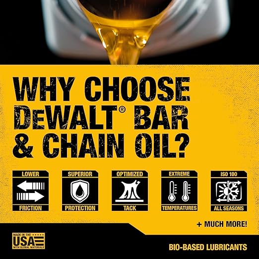 DEWALT – Biodegradable Bar & Chain Oil – Green, Eco-Friendly, Non-Toxic Professional Bar & Chainsaw Lubricant – Ultraclean All-Season Oil for Gas, Electric Saw, and Pole Saw, 1 Gallon