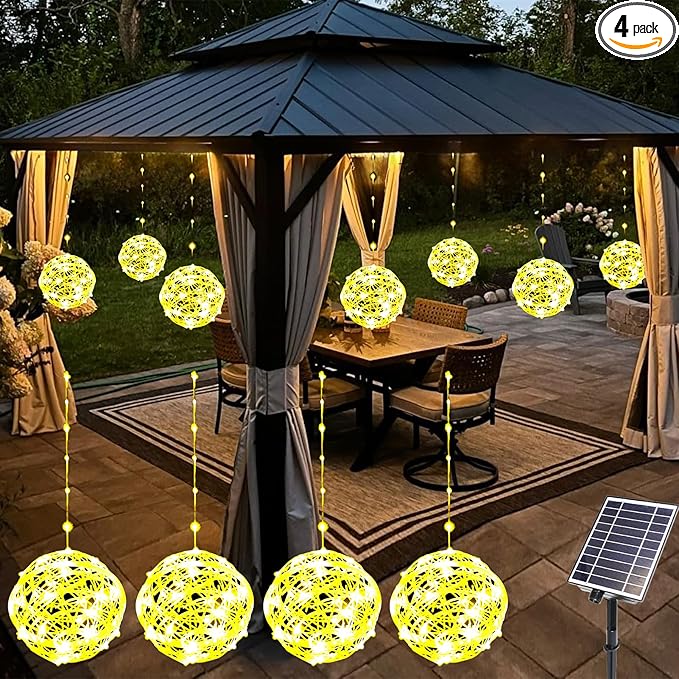 Solar Christmas Ball Lights for Tree Outdoor, 4 Pack 160 LED Globe Lights Waterproof, 8 Modes 7.87in Solar Sphere String Lights Outside for Window Garden Yard Porch Party Decorations, Warm White