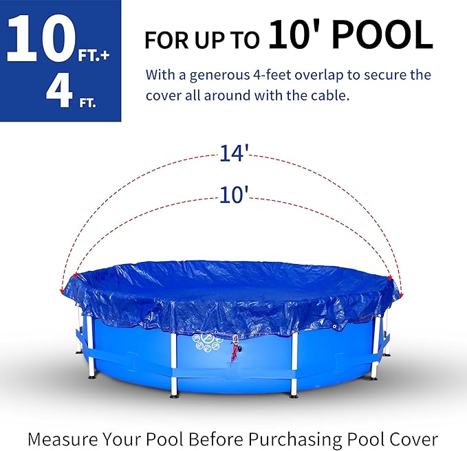 14Ft Pool Covers for(10Ft)Above Ground Pools, Winter Pool Cover,Heavy Duty Above Ground Pool Cover Includes Winch and Cable,UV Protection, Strength&Durability,Blue/Black(Cover Only)