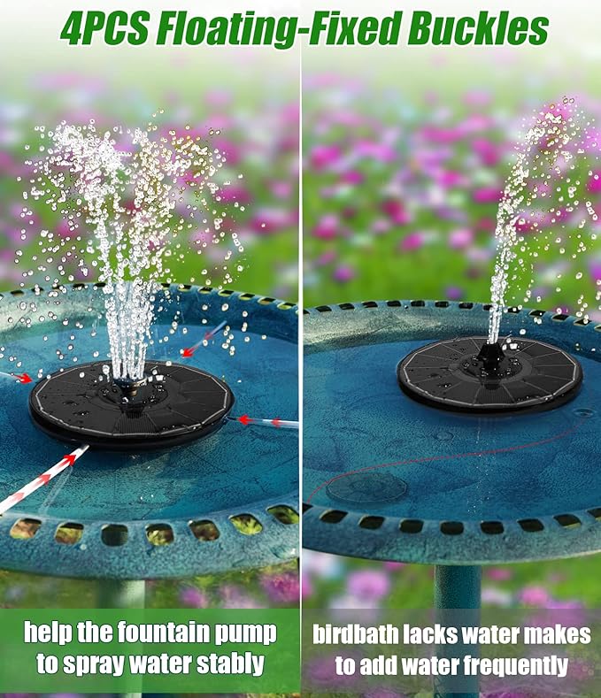 SZMP Solar Water Fountain Upgraded 100% Glass Panel, 3.5W Solar Powered Fountains Built-in 2000 Battery with 7 Nozzle & 4 Fixer, Solar Fountain Pump for Bird Baths, Pond, Outdoor (White)