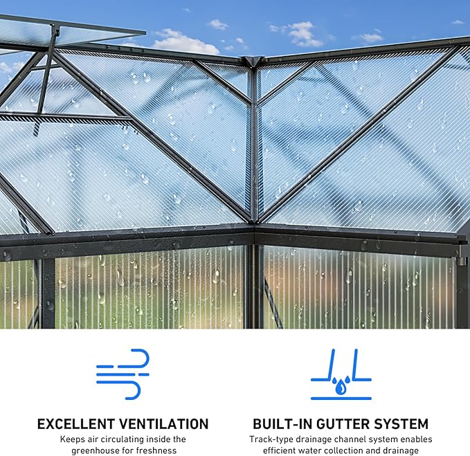 12×12FT Green Houses for Outside, Large Walk-in Greenhouses for Outdoors and Winter Garden Planting, Enhanced Aluminum Greenhouse Kit Withstands Strong Wind to Protect Vegetables or Plants