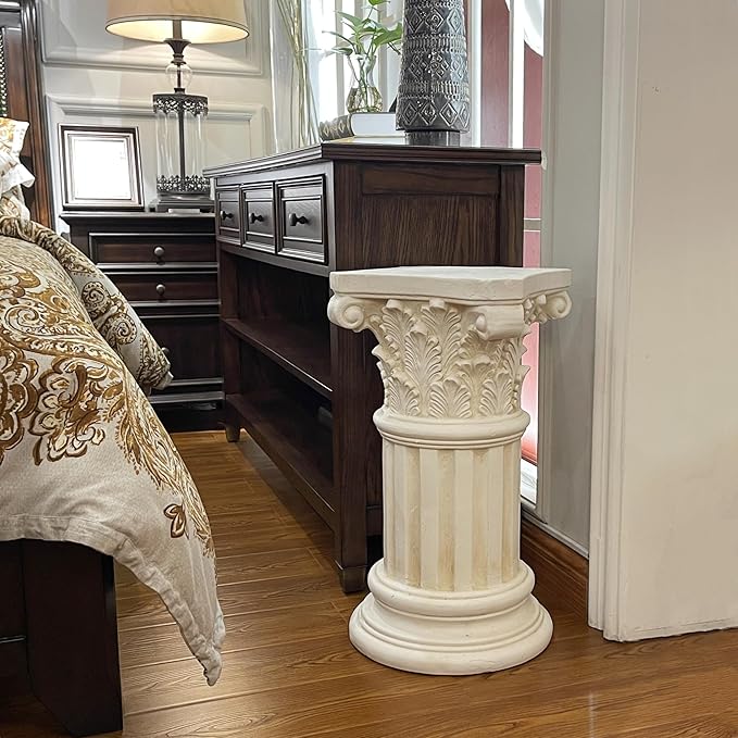 Exquisite Magnesium Oxide Corinthian Greek Column Pillar with Stand Base Pedestal for Indoor Outdoor Garden Backyard Courtyard Patio Office Decor23.9’’High,White
